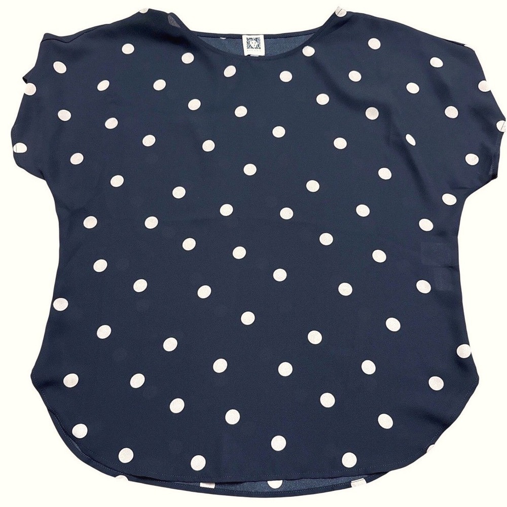 Anne Klein Polka Dot Blouse Women Size Medium Black/Tan Office Chic